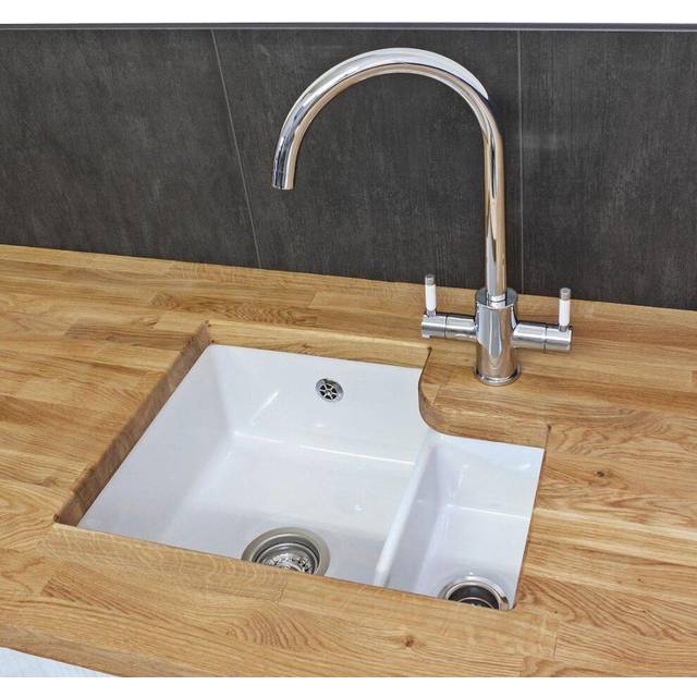 Reginox Tuscany 1.5 Bowl White Gloss Ceramic Undermount Kitchen Sink  & Waste