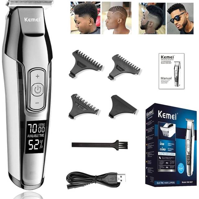 KEMEI Men's LCD Display Baldheaded Hair Clipper Professional Beard Hair Trimmer Tools Wireless Electric Haircut Cutter Machine Rechargeable Edger,Cord