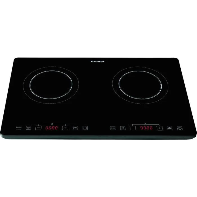 Brandt TI2SLIM1 - Ställbart induktionsbord - 2 hushåll - elektronisk styrning - 5 förprogrammerade matlagningslägen - 3400W - svart