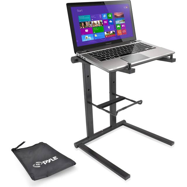 Pyle Laptop Stand for Desk, Ergonomic Foldable Laptop Riser for Desk, Foldable Height, Portable Dj Lap Top Stand, Accessory Tray for Dj Mixer, iPad,