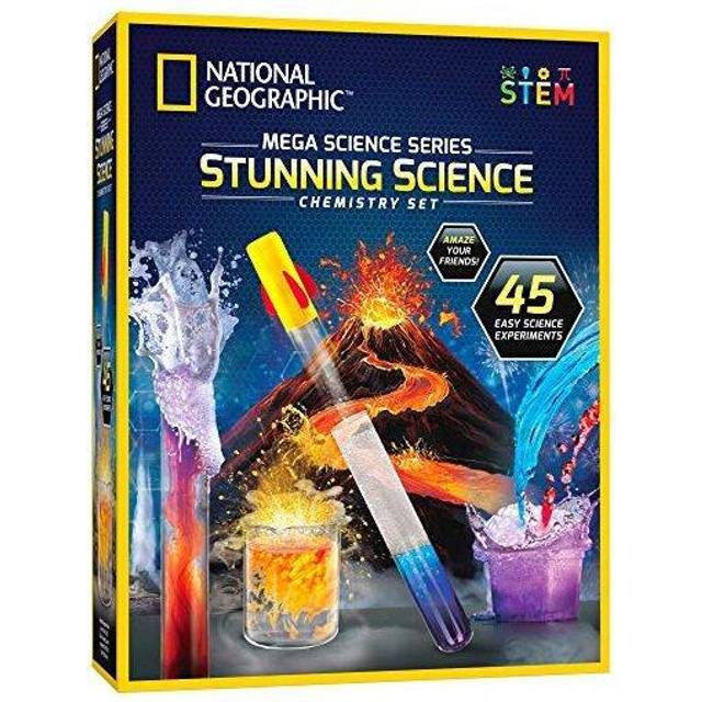 NATIONAL GEOGRAPHIC Stunning Chemistry Set - Mega Science Kit with 45 Easy Experiments- Make a Volcano and Launch a Rocket  STEM Projects fo