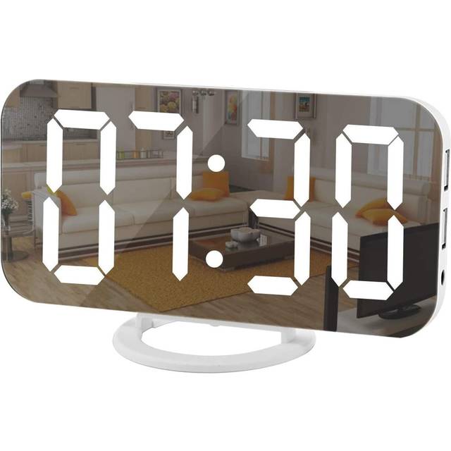 Digital Clock Large Display, LED Electric Alarm Clock Mirror Surface for Makeup with Diming Mode, 3 Levels Brightness