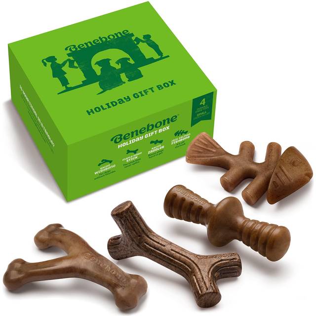 Indestructible Dog Chew Toy Gift Box for Aggressive Chewers with Wishbone, Fishbone, Stick & Zaggler, Long Lasting Boredom Breakers, 100% Real