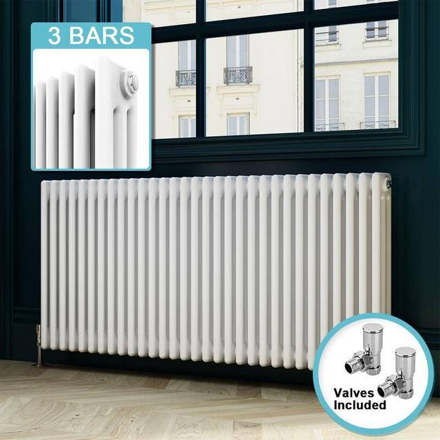 Elegant - Cast Iron Radiator Horizontal Radiator Traditional Triple Column Radiator Rads with Valves 600 x 1400 mm
