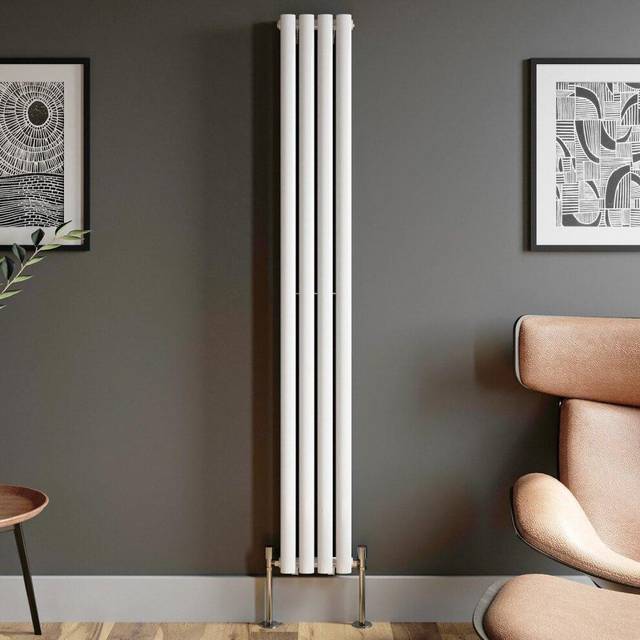 Vertical oval tube double panel designer radiator - 1800 x 240mm white 8 tubes