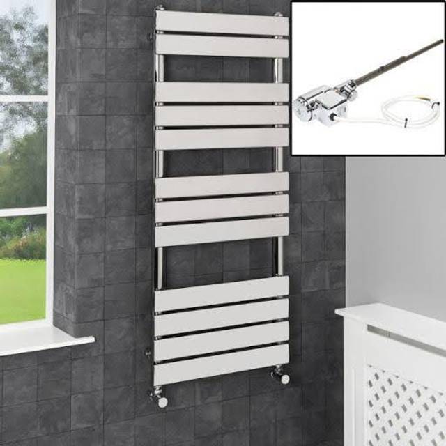 Dual Fuel Flat Panel Heated Towel Radiator - 1200 x 500mm Thermostatic