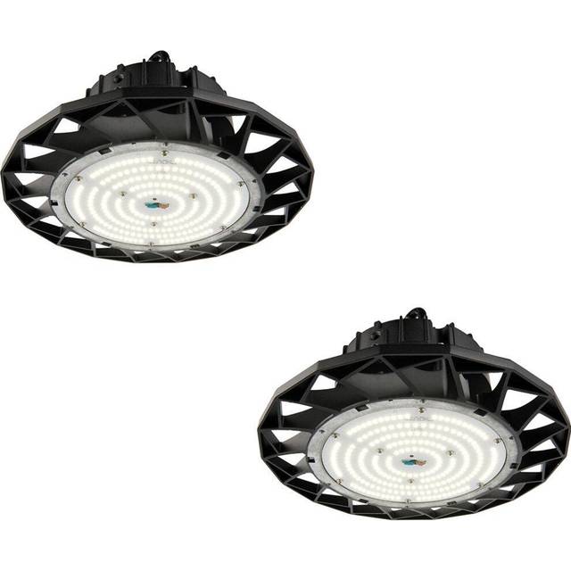 2 PACK High Bay Emergency Pendant Light 200W Daylight White LED - Matt Black