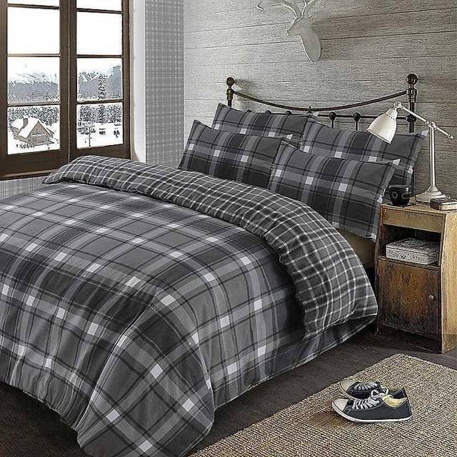 Dreamscene Aspen 100 Brushed Cotton Duvet Cover with Pillowcases - Grey / King