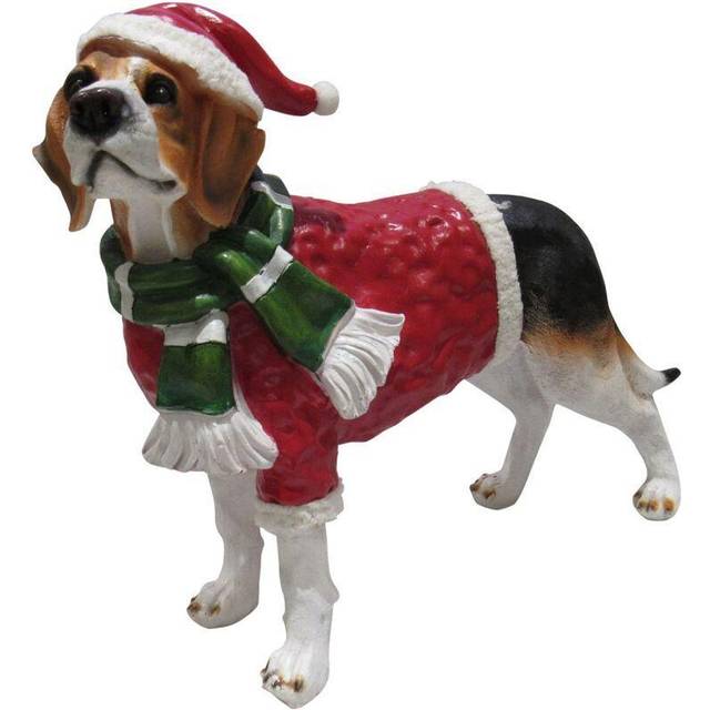 Christmas Beagle Dog Festive Figurine (Xmas Animal Statue Ornament)