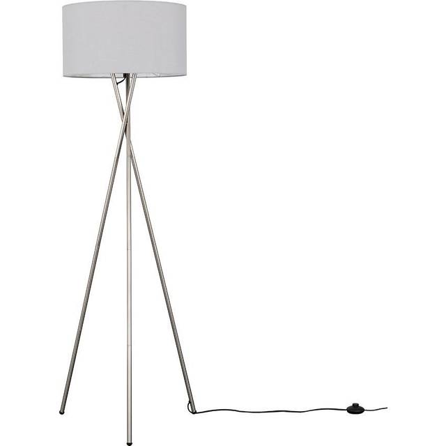 Minisun - Camden Modern Brushed Chrome Metal Tripod Floor Lamp with Pale Grey Shade
