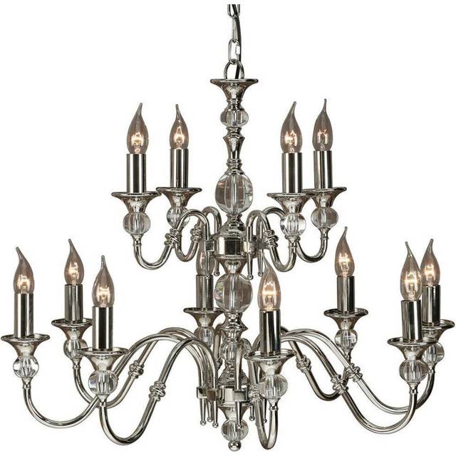 Diana Ceiling Pendant Chandelier Bright Nickel & K9 Crystal Curved 12 Lamp Light