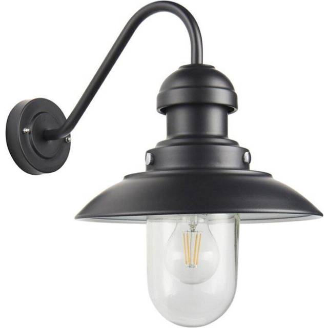 Matt Black Outdoor Fisherman Wall Light & Clear Glass Shade - Front Porch Light