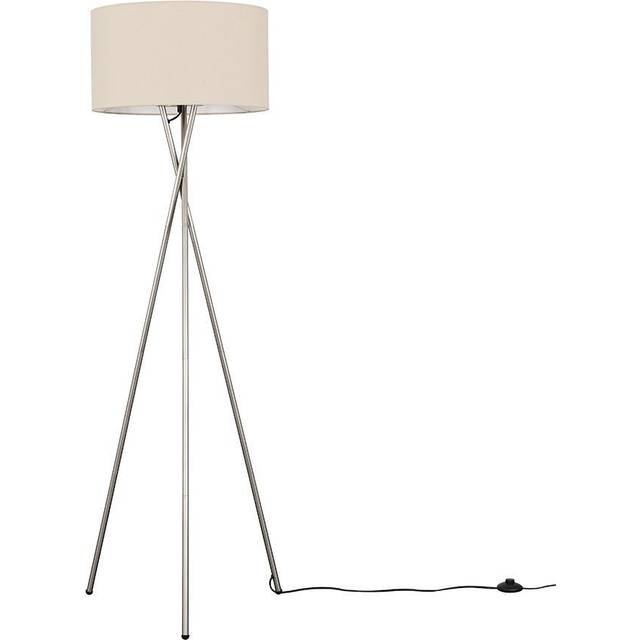Valuelights Camden Brushed Chrome Tripod Floor Lamp With Natural Drum Lamp Shade In Beige - One Size