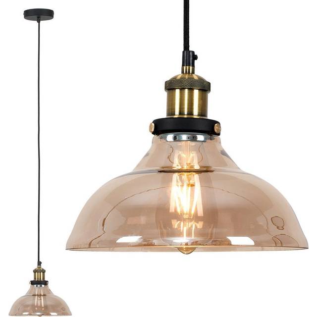 Wallace Industrial Shallow Glass Shade Ceiling Pendant Drop Light - Orange - One Size