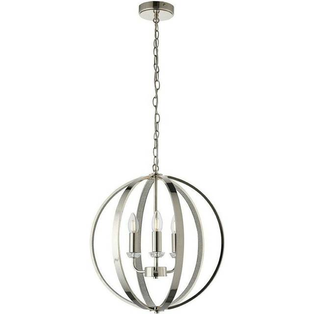 Hanging Ceiling Pendant Light Bright Nickel Globe Shade 3 Bulb Orb Loop Lamp