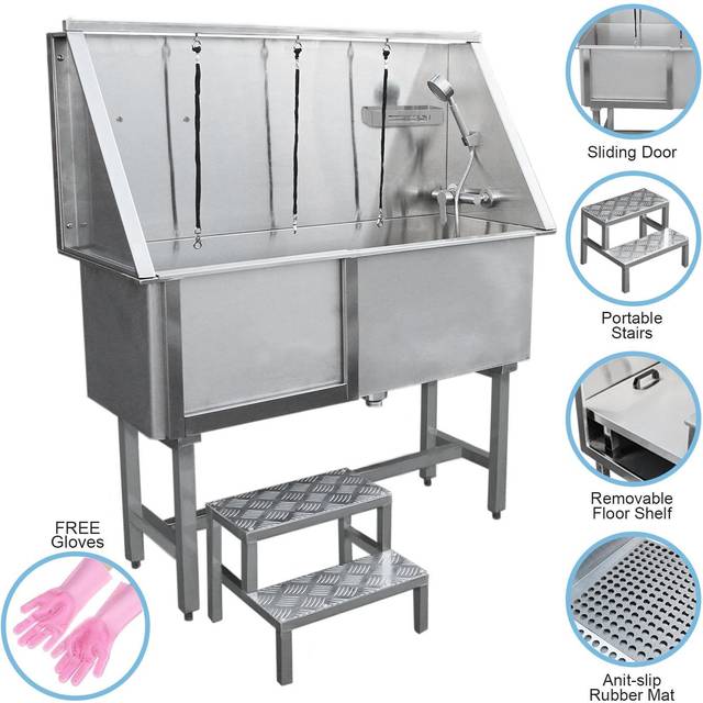 Pet Dog Bath Steel Tub Washing Station 400mm - Silver