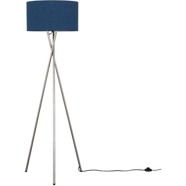 Minisun - Camden Modern Brushed Chrome Tripod Floor Lamp with Navy Blue Fabric Shade