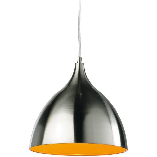 Firstlight Cafe Modern Style 25cm Pendant Light Brushed Steel and Orange Inner