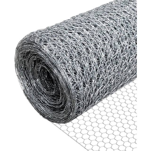 VOUNOT Chicken Wire Mesh, Metal Animal Fence, 25mm Holes, 1m x 25m, Galvanized Silver