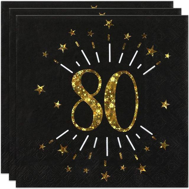80th birthday party napkins luxury gold sparkle finish age 80 serviettes x 10