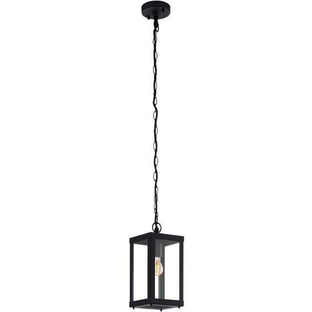 IP44 Outdoor Pendant Light Black Box Lantern & Chain 1 x 60W E27 Bulb