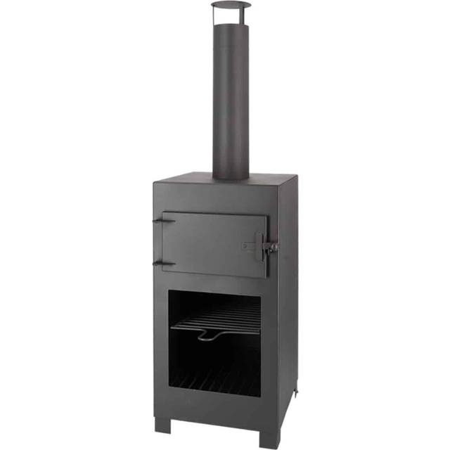 (black) Esschert Design Terrace Stove with Pizza Oven Garden Fireplace Black/Brown