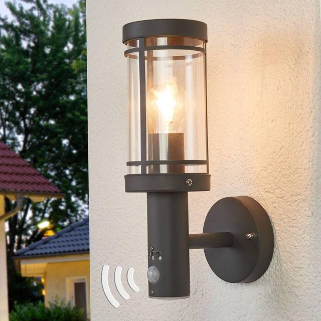 Lindby - Djori Outdoor Wall Lamp w/Sensor Dark Grey