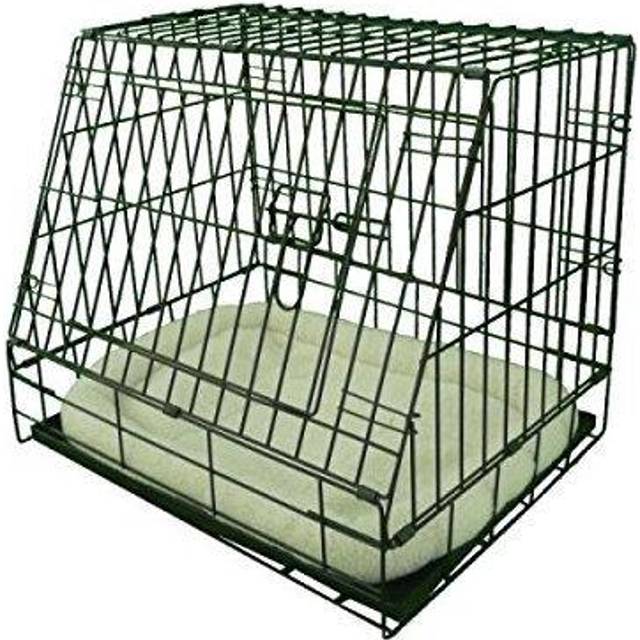 Ellie-Bo Deluxe Sloping Puppy Cage Folding Dog Crate with Non-Chew Metal Tray Fleece and Slanted Front for Car, Small, 24-inch, Black