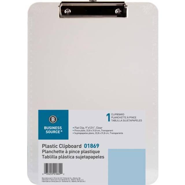 Sparco 01869 Plastic Clipboard w Flat Clip 9Inch x12Inch  Clear