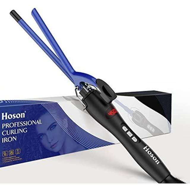 9mm Thin Hair Tongs Ceramic Curling Wand, 3/8 Inch Small Barrel Curling Tongs for Long & Short Hair, LCD Display with 9 Heat Setting Include