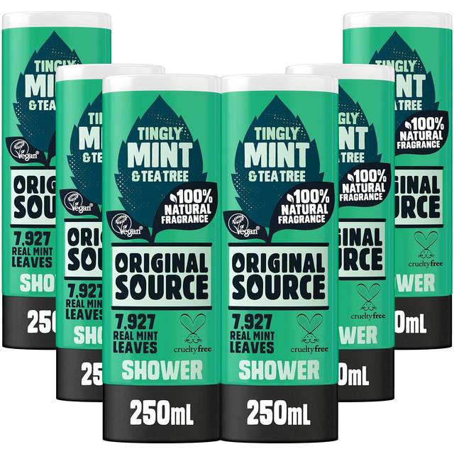 Original källa mint och tea tree duschgel, 100 procent naturlig doft, vegan, grymhetsfri, parabenfri, bulkköp, paket med 6 x 250 ml