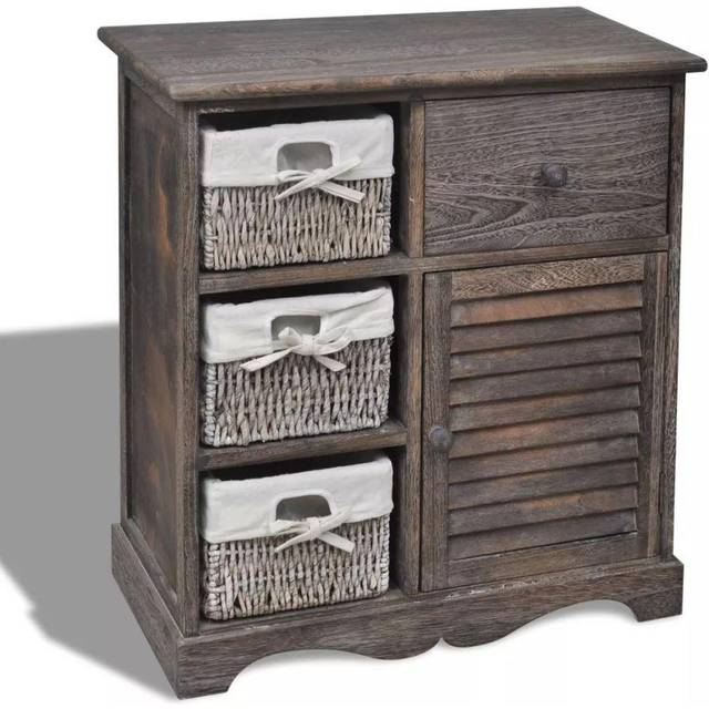 vidaXL Wooden Cabinet 3 Left Weaving Baskets Brown