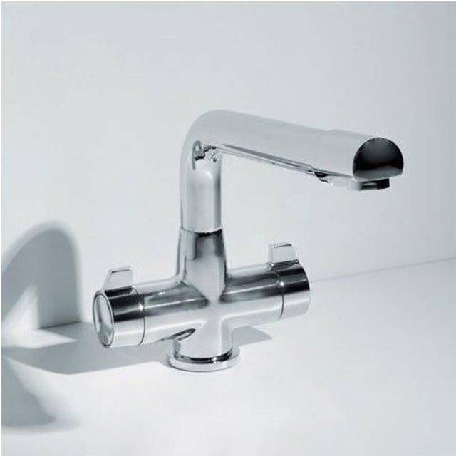 Kitchen Sink Mixer Tap Swivel Spout Twin Handles Chrome Monobloc Deck Mounted - Metallic Silver - One Size