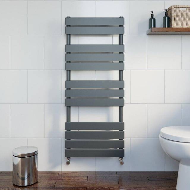 Flat panel heated towel rail anthracite grey - 1200 x 500mm wall mounted