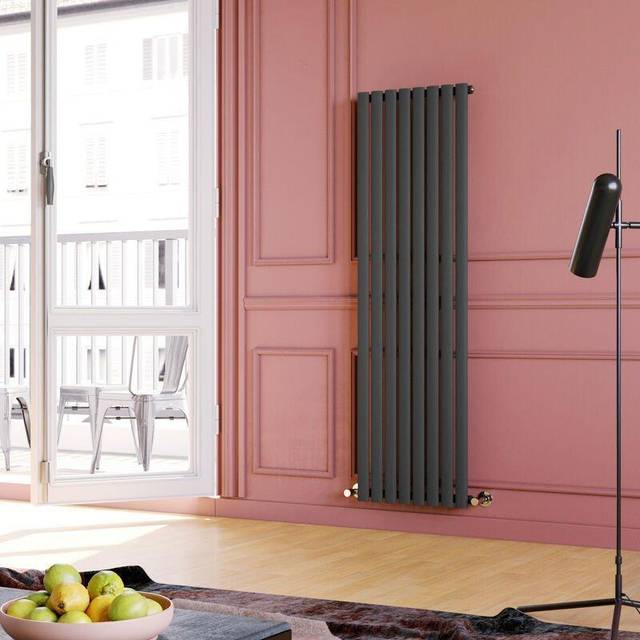Elegant - 1600 x 480 mm Anthracite Vertical Column Radiator Single Oval Panel Designer Bathroom Radiator Efficient radiator