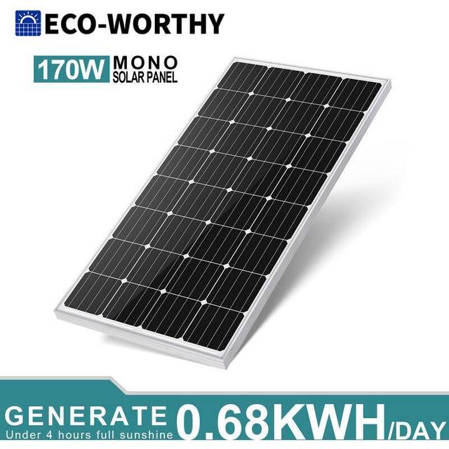 195W 12V Monocrystalline Bifacial Solar Panel Class Battery Charge for Caravan Home Off Grid - Eco-worthy
