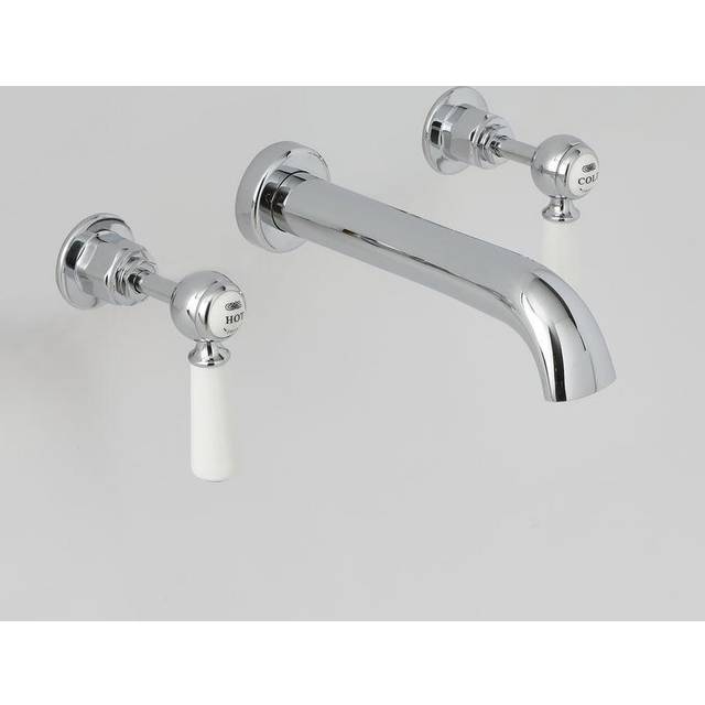 Milano Elizabeth - Traditional Wall Mounted 3 Tap-Hole Basin Mixer Tap - Chrome & White (Lever Handles)