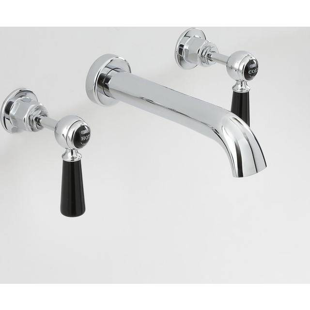 Milano Elizabeth - Traditional Wall Mounted 3 Tap-Hole Basin Mixer Tap - Chrome & Black (Lever Handles)