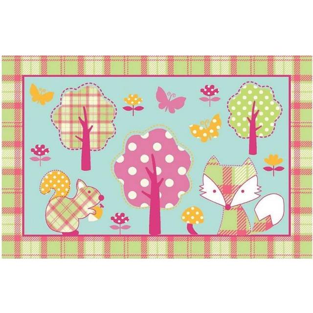 Country Club - Forest Glaze Pink Green Duck Egg Kids Childrens Bedroom Playroom Floor Mat / Non-Slip Rug