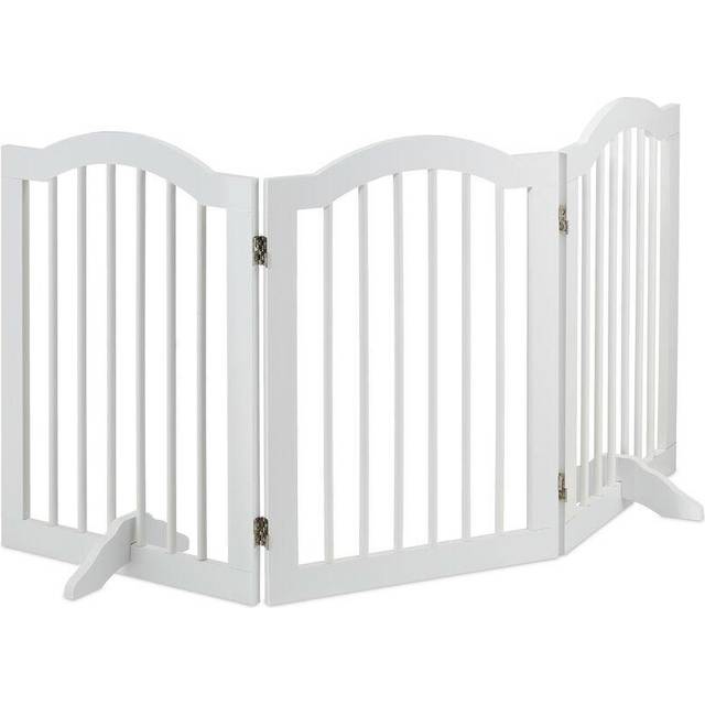 Relaxdays Safety Gate, Retractable Fence with Feet for Children & Pets, Free-Standing Barrier, HWD: 70 x 154 x 30, White