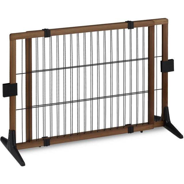 Relaxdays - Safety Gate for Children & Pets, HxD: 71 x 107-172 cm, with Feet and Floor Protectors, Free-Standing, Brown