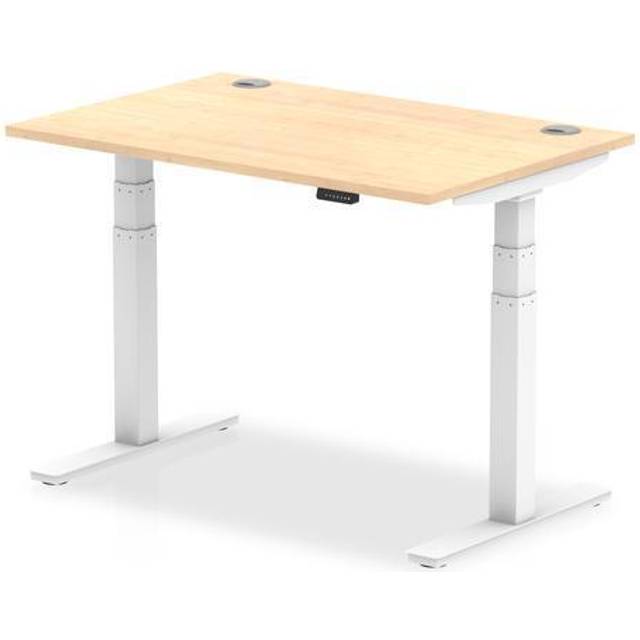 Air 1200x800mm Height Adjustable Desk Maple Top Cable Ports White Leg