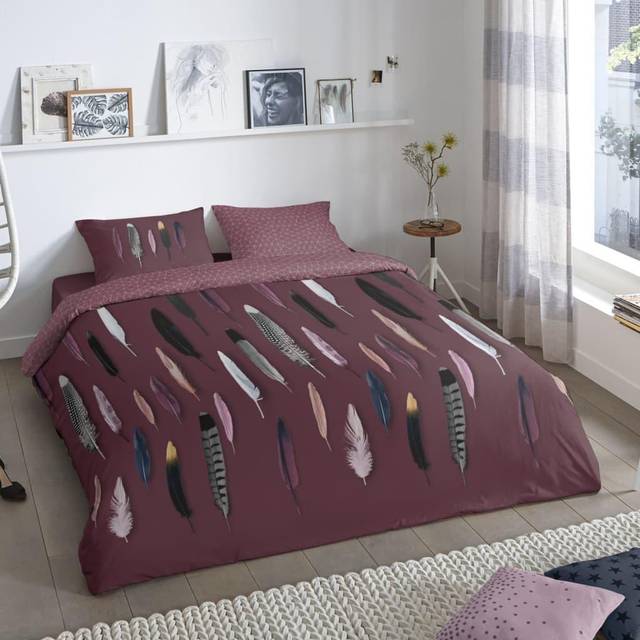 Good Morning Duvet Cover Feathers Bordeau - Bordeaux (200 x 200cm Duvet Cover + 2 Pillowcases (80x80))