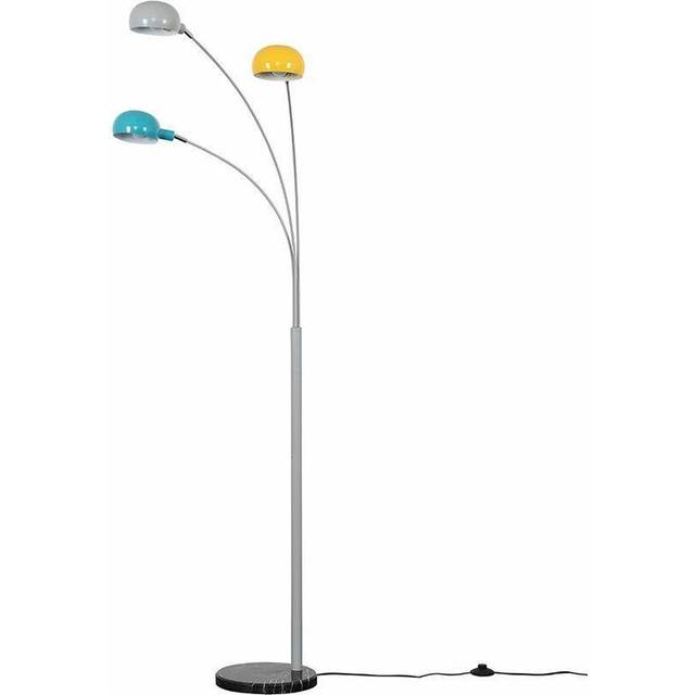 Minisun - 3 Way Grey Metal & Black Marble Base Curva Floor Lamp with Yellow, Blue & Grey Dome Shades led Bulbs 3000K Warm White