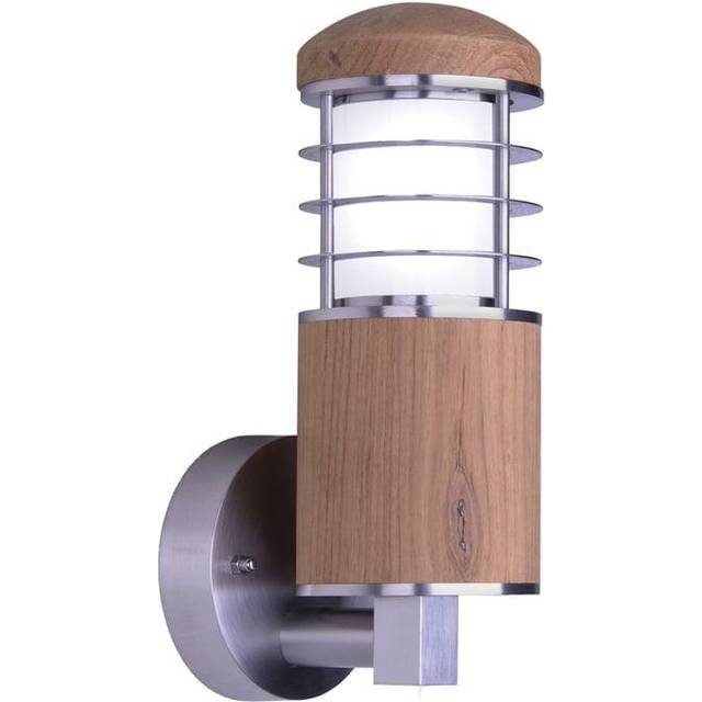 Elstead Poole - 1 Light Outdoor Wall Light Stainless Steel, Teak IP44, E27