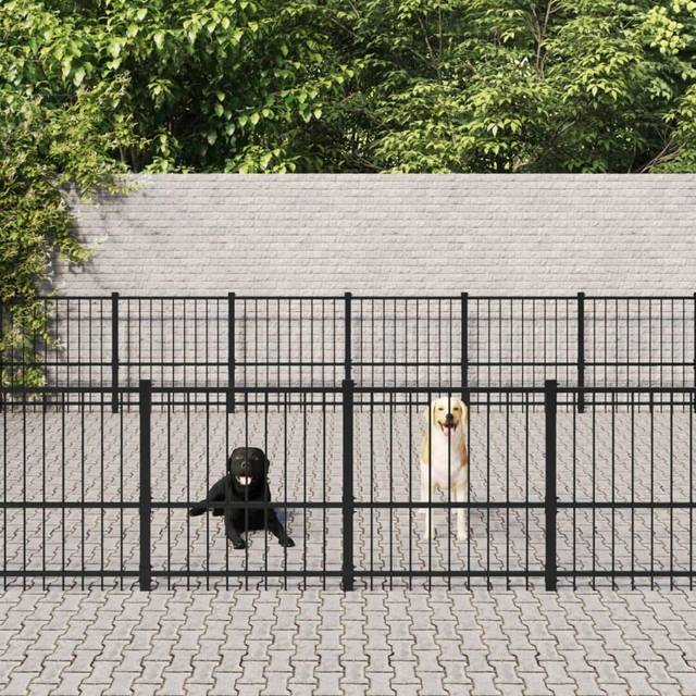 vidaXL Outdoor Dog Kennel Steel 39.52 m² - Black