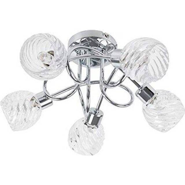 MiniSun Contemporary 5 Way Polished Chrome Curved Arm Flush Ceiling Light with Swirled Glass Dome Shades
