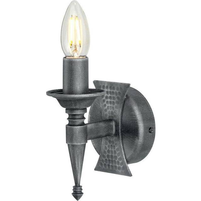 Wall Light Wrought Iron Beaten Metal Small Compact Black Silver LED E14 60W