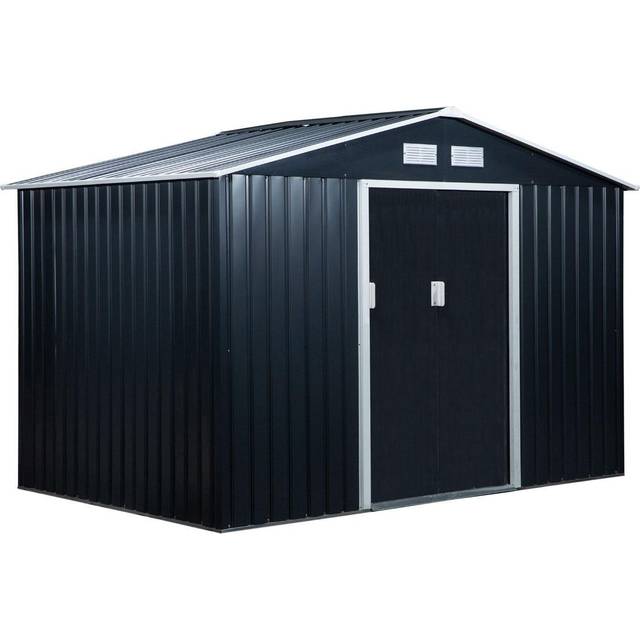 Outsunny 9 x 6ft Outdoor Storage Shed w/ Sliding Door - Galvanised Dark Grey, Grey