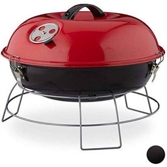 Relaxdays - Portable Kettle Grill, With Lid, Picnic bbq with Large Cooking Area, Charcoal, Ø36cm, Red